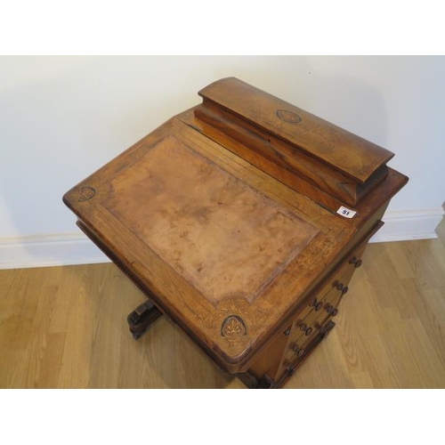 51 - A Victorian inlaid walnut 4 drawer Davenport desk in need of  restoration missing back foot, 81cm ta... 