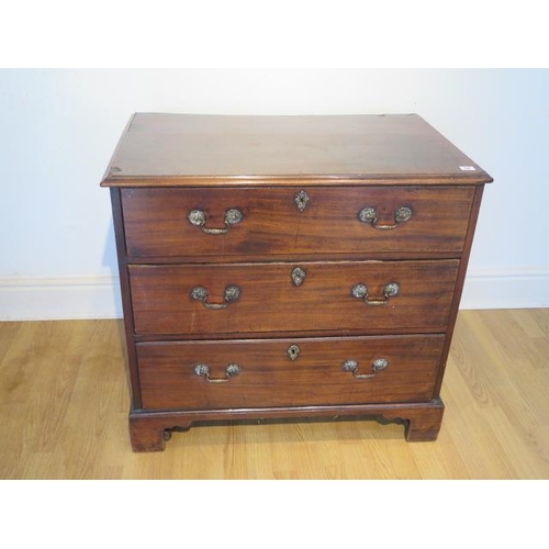52 - An 18th century mahogany 3 drawer chest on bracket feet, 78cm tall x 85cm x 53cm, some wear and loss... 