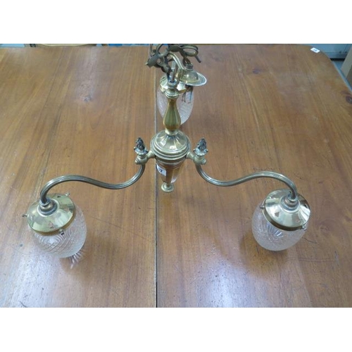 67 - A three branch brass and pineapple glass hanging ceiling lamp