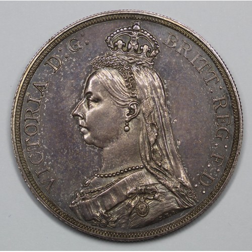 1887 Proof Crown, Victoria. Two small marks in the field by the veil and a small edge knock under 7 of date otherwise UNC and with iridescent fields and lovely eye appeal.