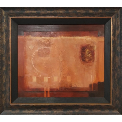 52 - MARK SPAIN (b. 1962) 'Scorch III - Abstract', oil on board, 50cm x 60cm, framed, bears Halcyon Galle... 