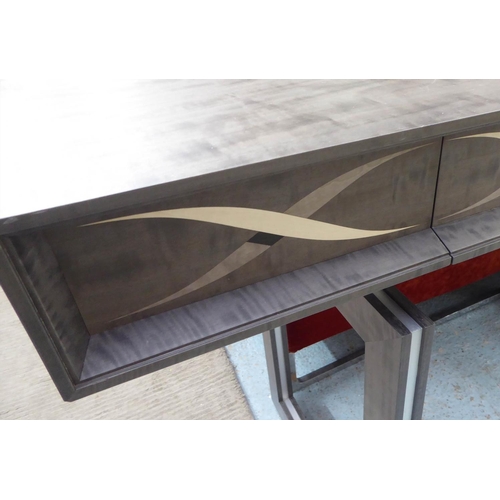 57 - LINLEY HELIX CONSOLE TABLE, by David Linley, with a geometric inlaid frieze, with a drawer, 40cm D x... 
