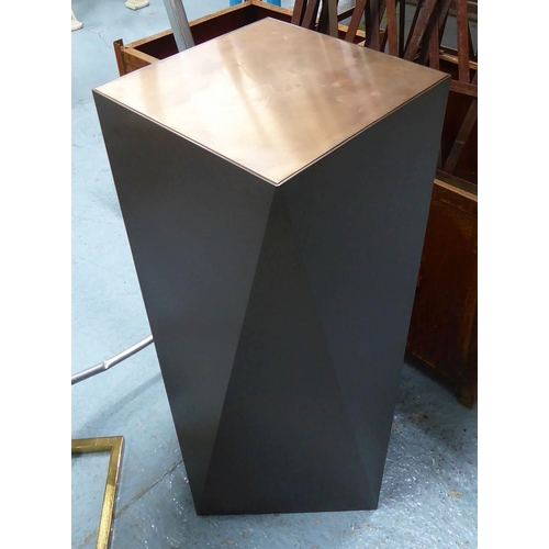64 - SIDE PEDESTAL the copper coloured top on faceted bronzed base, 29cm x 29cm x 70cm H.
