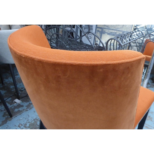58 - DINING CHAIRS, a set of ten, with orange velvet backs and woven orange seats, tub shaped, Linley sty... 