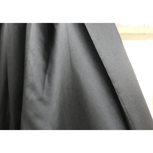 13 - CURTAINS, a pair, 170cm gathered x 320cm drop approx, black fabric, with associated pair of sheers, ... 