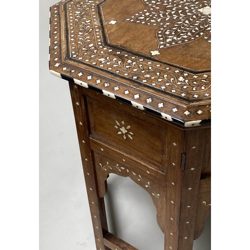 454 - HOSHIARPUR TABLE, 19th century North Indian octagonal bone and ebony inlaid, 50cm W x 47cm H.