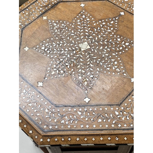 454 - HOSHIARPUR TABLE, 19th century North Indian octagonal bone and ebony inlaid, 50cm W x 47cm H.