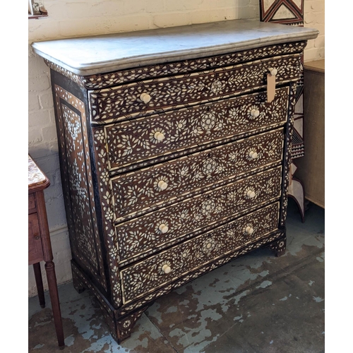 571 - SYRIAN COMMODE, 120cm x 57.5cm x 129cm, Antique hardwood, mother of pearl, bone and pewter inlaid wi... 