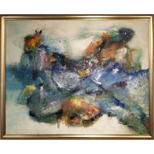 59 - JOHN LENNARD 'Abstract', oil on canvas, signed and dated, 68cm x 84cm, framed.
