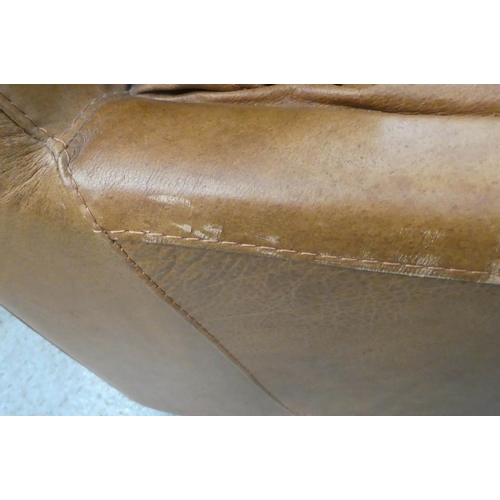 42 - ARMCHAIRS, a pair, each 102cm W x 90cm H, brown leather.