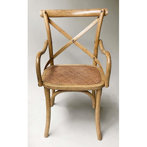 27 - OKA DINING CHAIRS, a set of six oak bentwood with bentwood frame and backs and cane seats. (6)