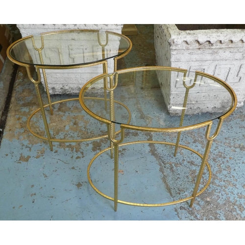 6 - MAISON BAGUES STYLE SIDE TABLES, a pair, 55cm x 61cm x 41cm, glass tops. (2)
