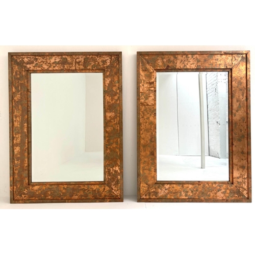 32 - WALL MIRRORS, a pair, 122cm x 91cm x 197cm Italian style, coppered frames. (2)