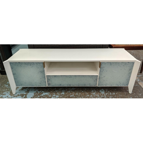 109 - MEDIA CONSOLE, 167cm x 52cm x 51cm, Contemporary design, with marbled mirror detail.