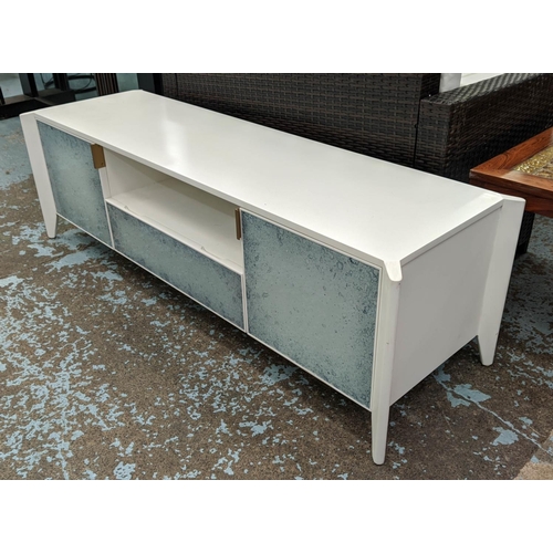 109 - MEDIA CONSOLE, 167cm x 52cm x 51cm, Contemporary design, with marbled mirror detail.