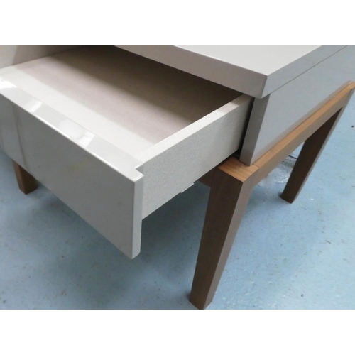 3 - BEDSIDE TABLES, a pair, 49cm x 55cm x 49cm, grey lacquered, one drawer each. (2)