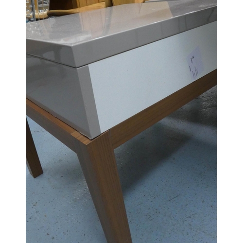 3 - BEDSIDE TABLES, a pair, 49cm x 55cm x 49cm, grey lacquered, one drawer each. (2)