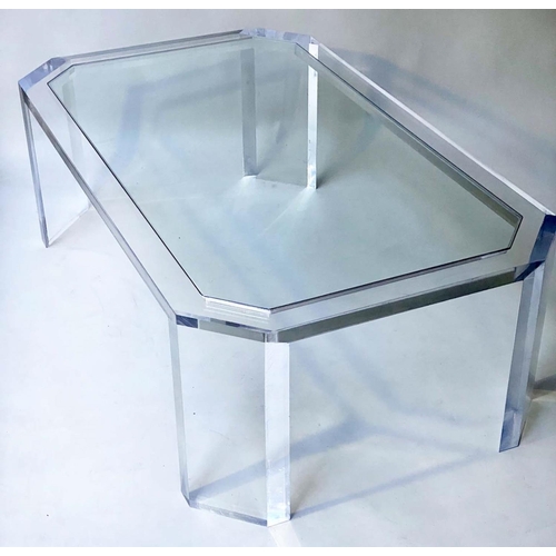 12 - LOW TABLE, 120cm W x 71cm D x 40cm H, Lucite framed, with glass inset top.