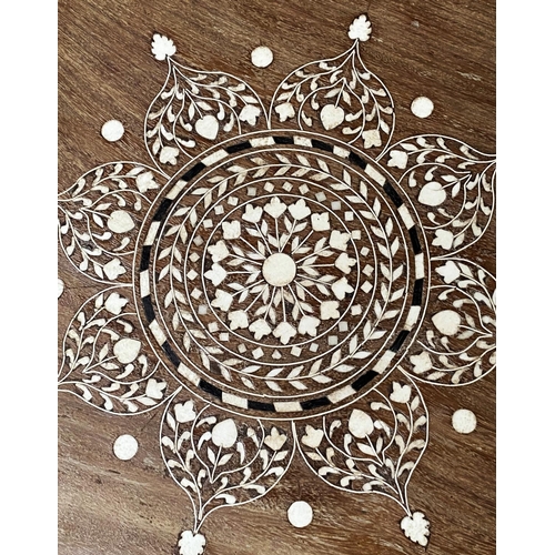 346 - HOSHIARPUR TABLE, North Indian circular bone and ebony inlaid on octagonal base, 46cm x 46cm H.
