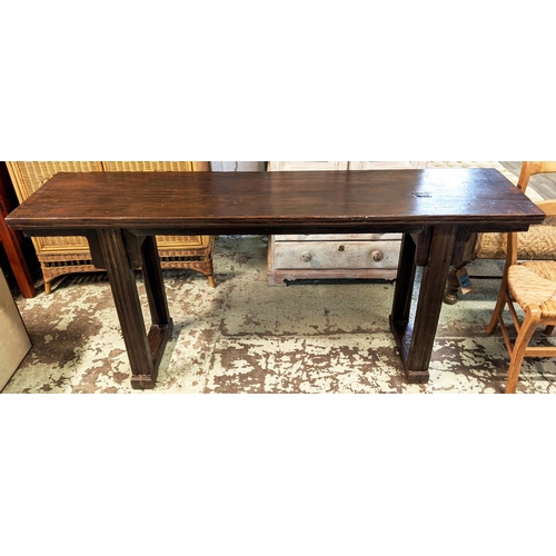 388 - ALTAR TABLE, 45cm x 87cm H x 188cm, Chinese elm on open supports.