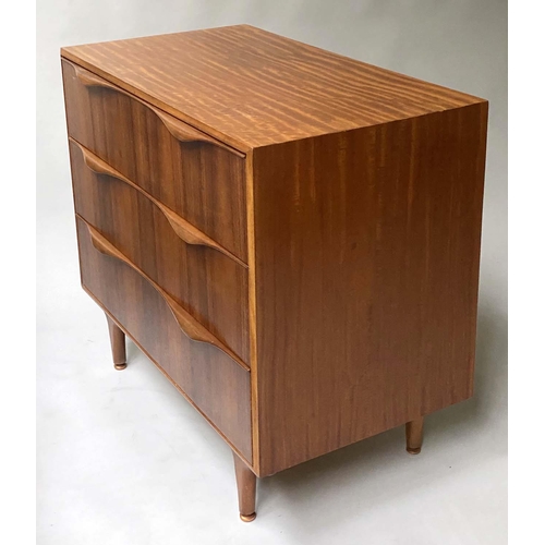 20 - GORDON RUSSELL CHEST, 84cm W x 47cm D x 80cm H, 1960's Indian laurel and teak, with three long drawe... 