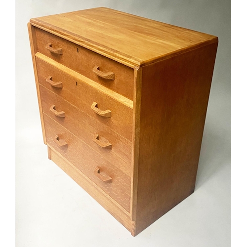 348 - CHEST BY E GOMME, 1970's oak, Cotswold style with four long drawers, 77cm x 45cm x 85cm H.