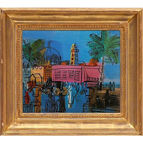 86 - RAOUL DUFY 'Promenade in Nice', quadrichrome, 45cm x 50cm, framed and glazed.