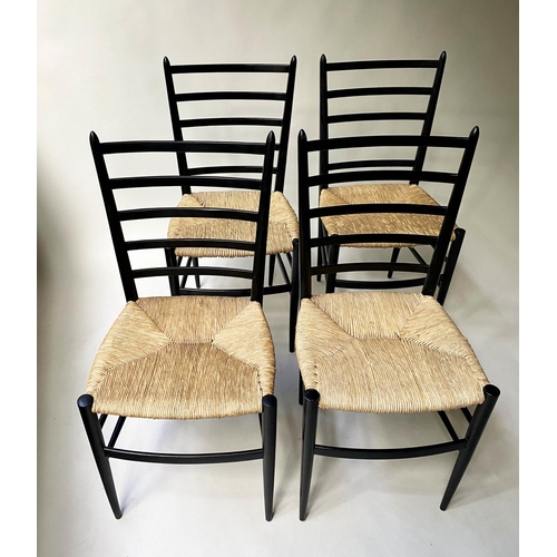 80 - GIO PONTI STYLE CHAIRS, a set of four, ebonised and rush scarlet, 90cm H. (4)
