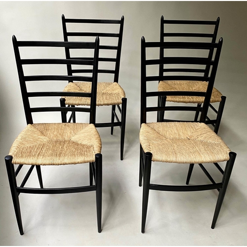 80 - GIO PONTI STYLE CHAIRS, a set of four, ebonised and rush scarlet, 90cm H. (4)