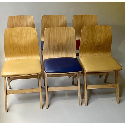 50 - WARINGS KITCHEN CHAIRS, a set of six, bentwood and leather padded seats by Warings Furniture, 80cm H... 