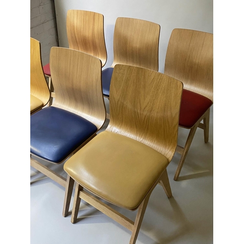 50 - WARINGS KITCHEN CHAIRS, a set of six, bentwood and leather padded seats by Warings Furniture, 80cm H... 