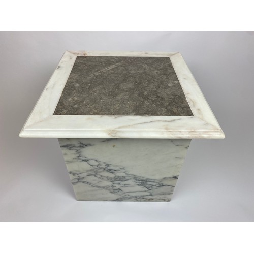 41 - MARBLE LOW TABLE, Italian, two tone square marble top on plinth base, 48cm H x 55cm x 55cm.