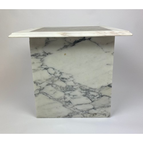 41 - MARBLE LOW TABLE, Italian, two tone square marble top on plinth base, 48cm H x 55cm x 55cm.