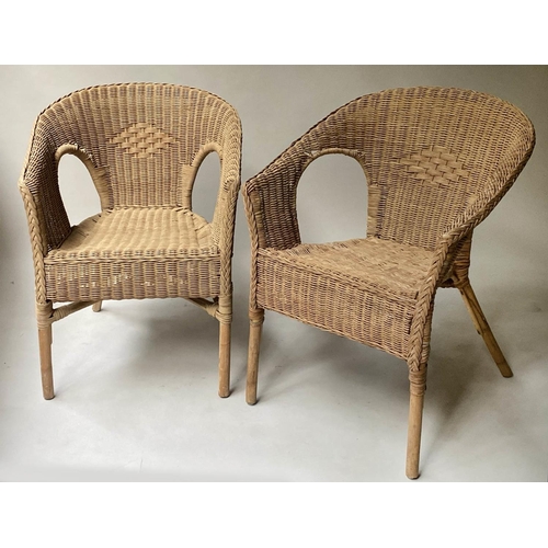 39 - CANE ARMCHAIRS, a pair, rattan and cane woven, 59cm W. (2)