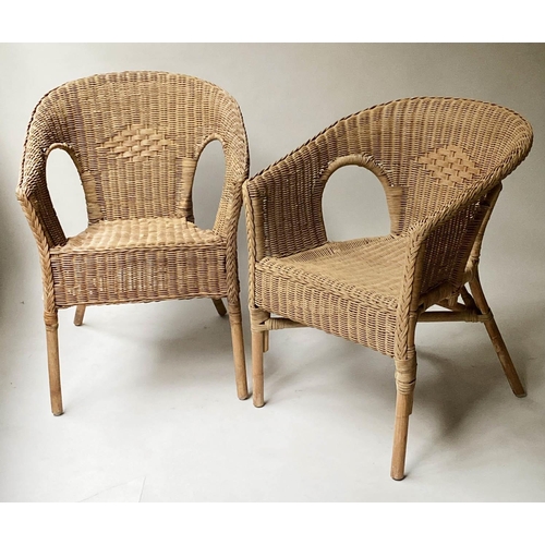 39 - CANE ARMCHAIRS, a pair, rattan and cane woven, 59cm W. (2)