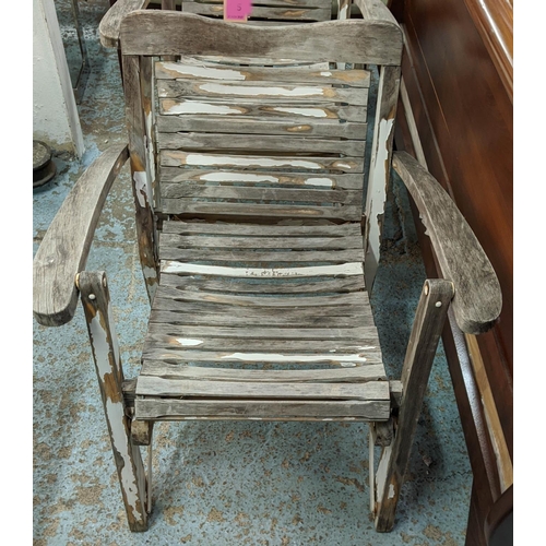 115 - GARDEN CHAIRS, a pair, 69cm, vintage 20th century, distressed painted finish. (2)