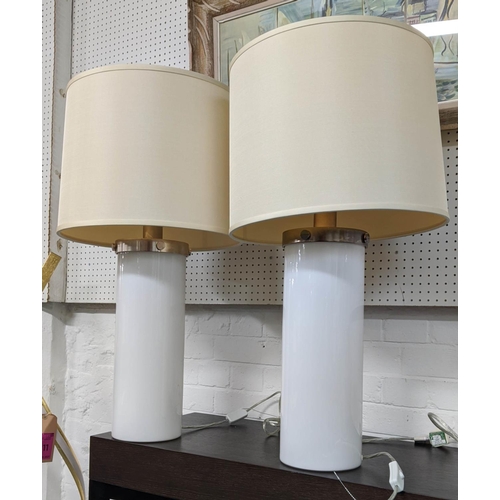 36 - ARTEMIS DESIGN TABLE LAMPS, a pair, 81cm H with shades, light up column design. (2)