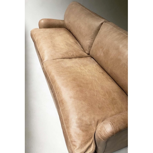 52 - LOAF JONESY SOFA, tan leather with aged oak supports. 215cm W