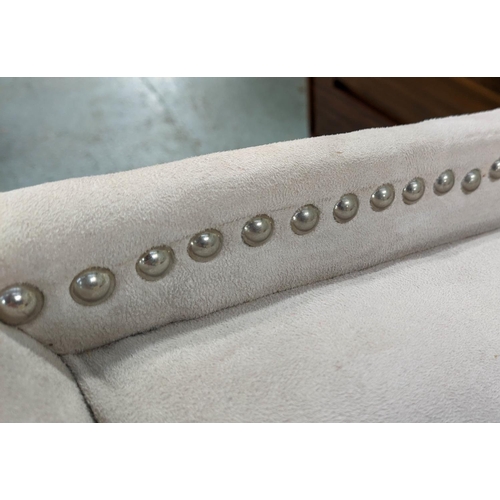 102 - SOFA, 206cm W contemporary hump back design, alcantara upholstery.