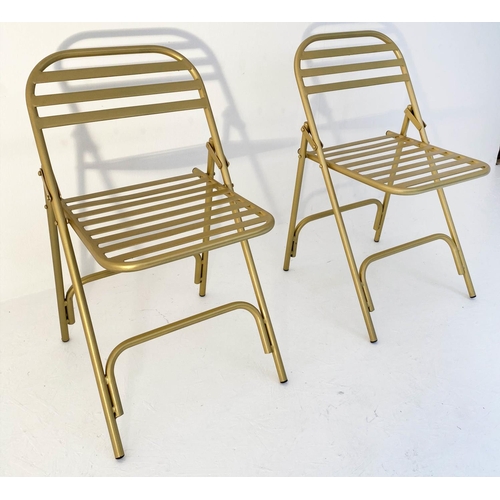 107 - TERRACE CHAIRS, a pair, 76cm x 44cm x 45cm, 1950's French style, gilt metal. (2)