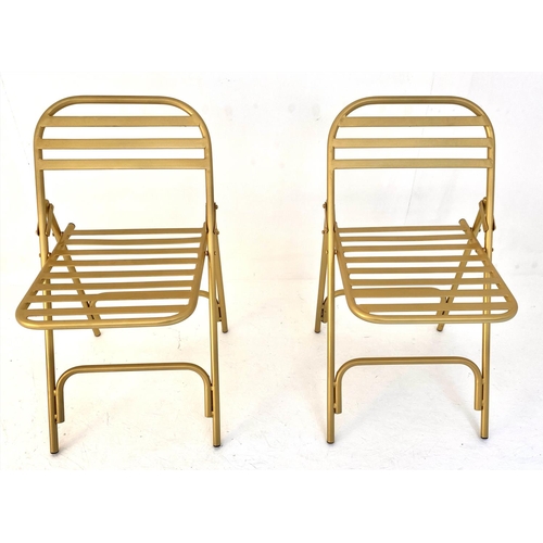 107 - TERRACE CHAIRS, a pair, 76cm x 44cm x 45cm, 1950's French style, gilt metal. (2)