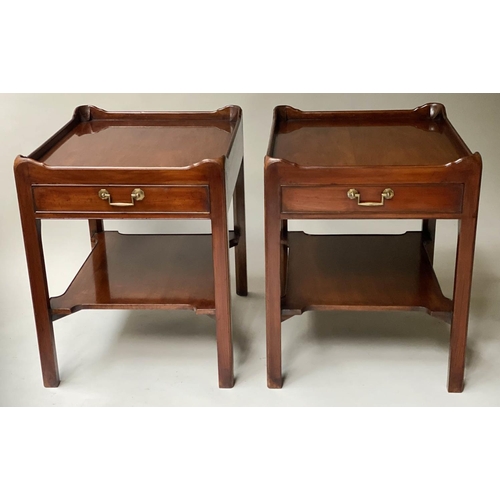 LAMP TABLES, a pair, George III design figured mahogany each with drawer and undertier, 51cm x 61cm x 64cm H. (2)