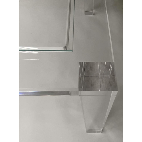 124 - LUCITE LOW TABLE, rectangular with glass top, 127cm W x 93cm D c 50cm H.