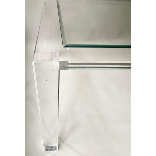 124 - LUCITE LOW TABLE, rectangular with glass top, 127cm W x 93cm D c 50cm H.