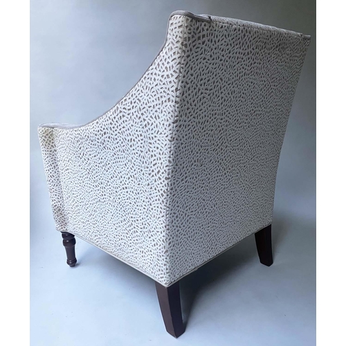 135 - ARMCHAIRS, a pair, taupe/grey upholstered with turned front supports, 75cm W. (2)