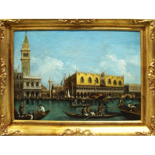 51 - AFTER CANALETTO 'The Return of Bucintoro to the Pier by The Doge's Palace', oil on canvas, 88.5cm x ... 