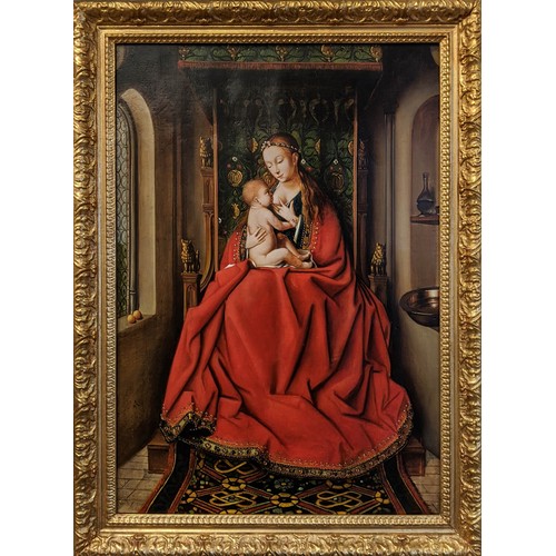 52 - AFTER JAN VAN EYCK 'Madonna and Child from the Dresden Triptych', oil on board, 67.5cm x 40cms, fram... 