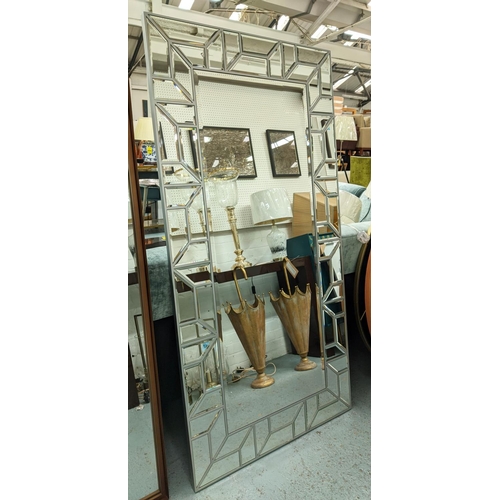 WALL MIRROR, 1970's Italian style, segmented frame with silvered detail, 158cm x 80cm.
