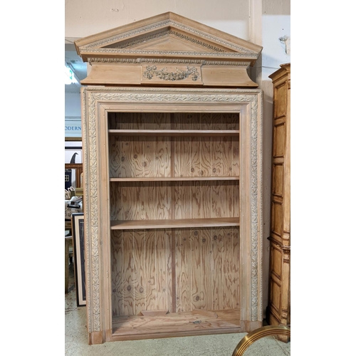 BOOKCASE, 146cm W x 36cm D x 267cm H, limed pine and gesso.