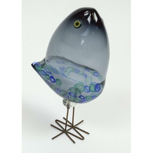 13 - ALESSANDRO PIANON PULCINO GLASS BIRD, early 1960's Italian Murano art glass by Vetreria Vistosi, blu... 